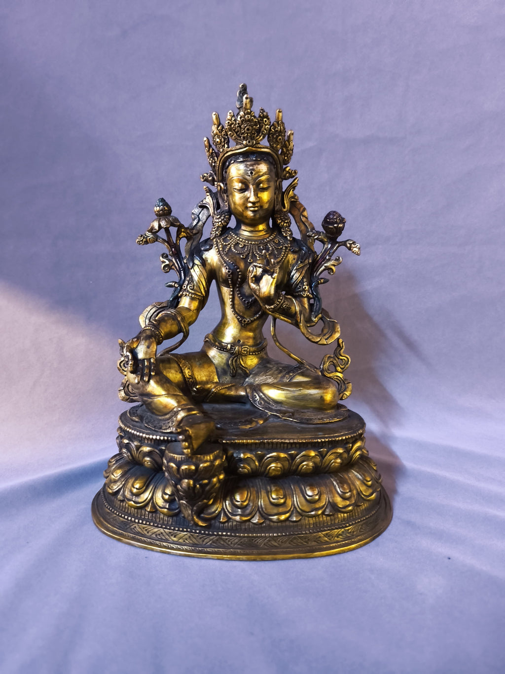 Handcrafted Copper Green Tara Statue (34 cm)