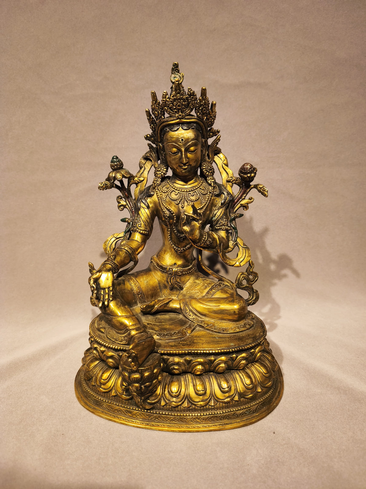 Handcrafted Copper Green Tara Statue (34 cm)