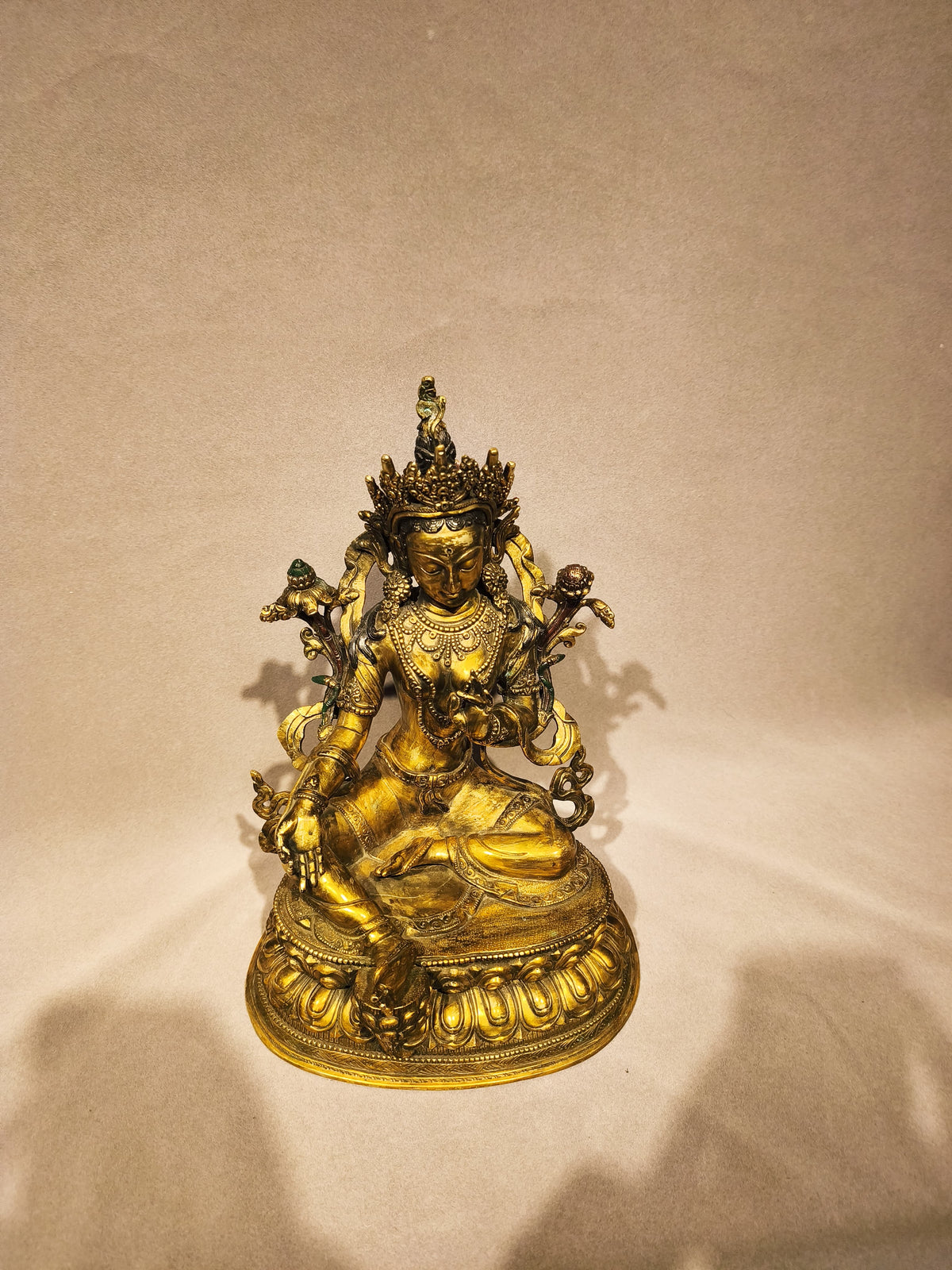Handcrafted Copper Green Tara Statue (34 cm)