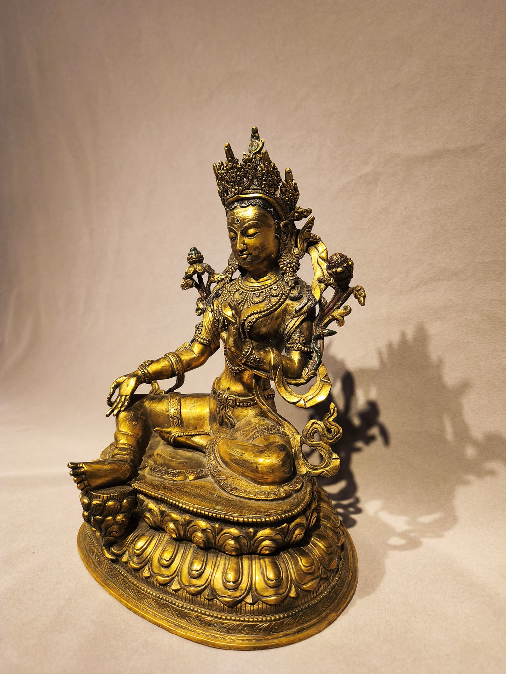 Handcrafted Copper Green Tara Statue (34 cm)