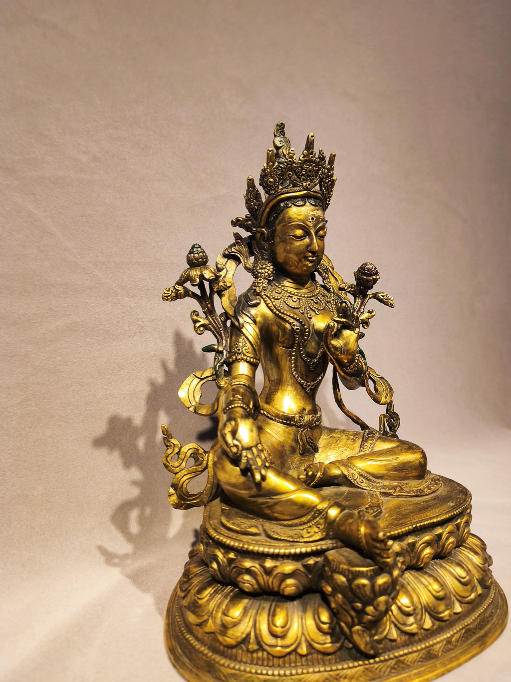 Handcrafted Copper Green Tara Statue (34 cm)