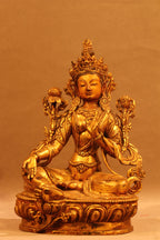 Green Tara Statue on Ornate Throne