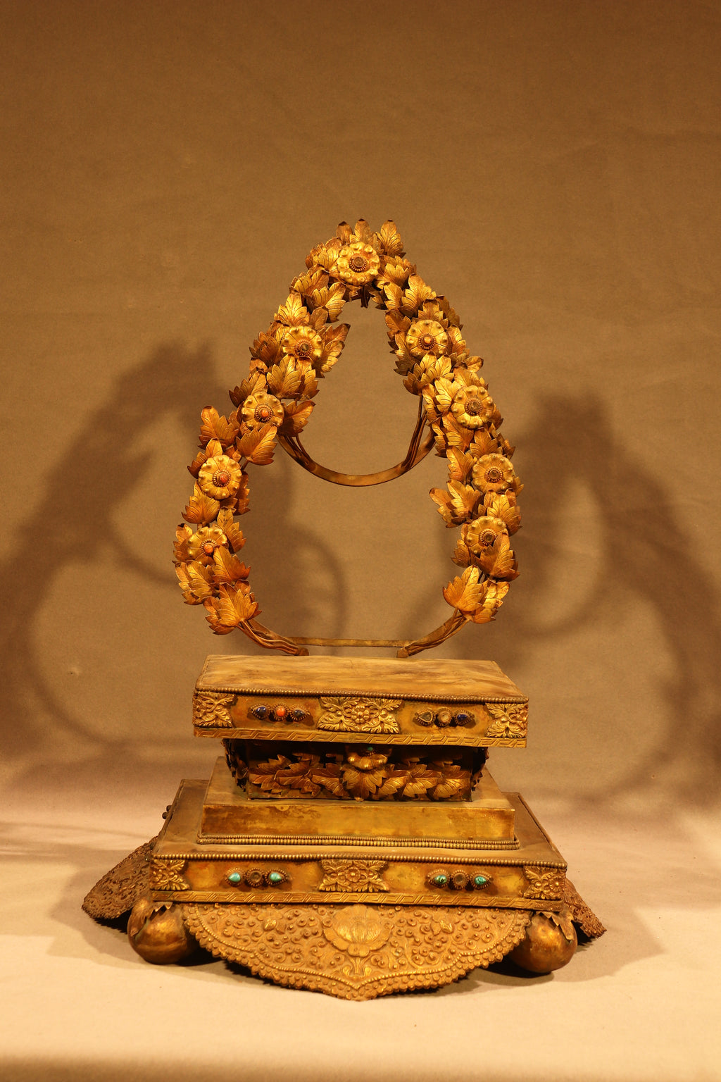 Green Tara Statue on Ornate Throne