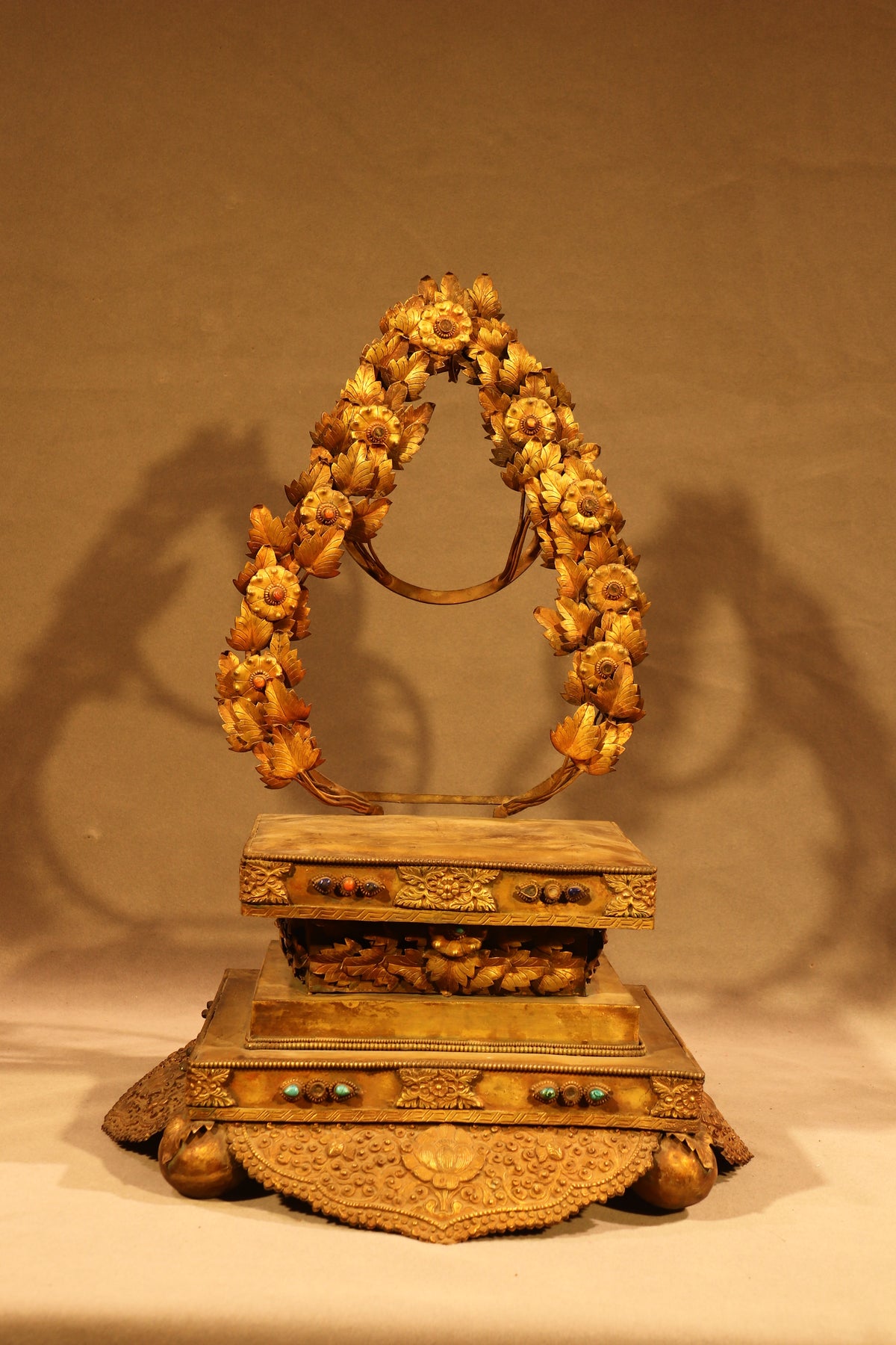Green Tara Statue on Ornate Throne