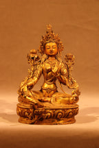 Green Tara Statue on Ornate Throne