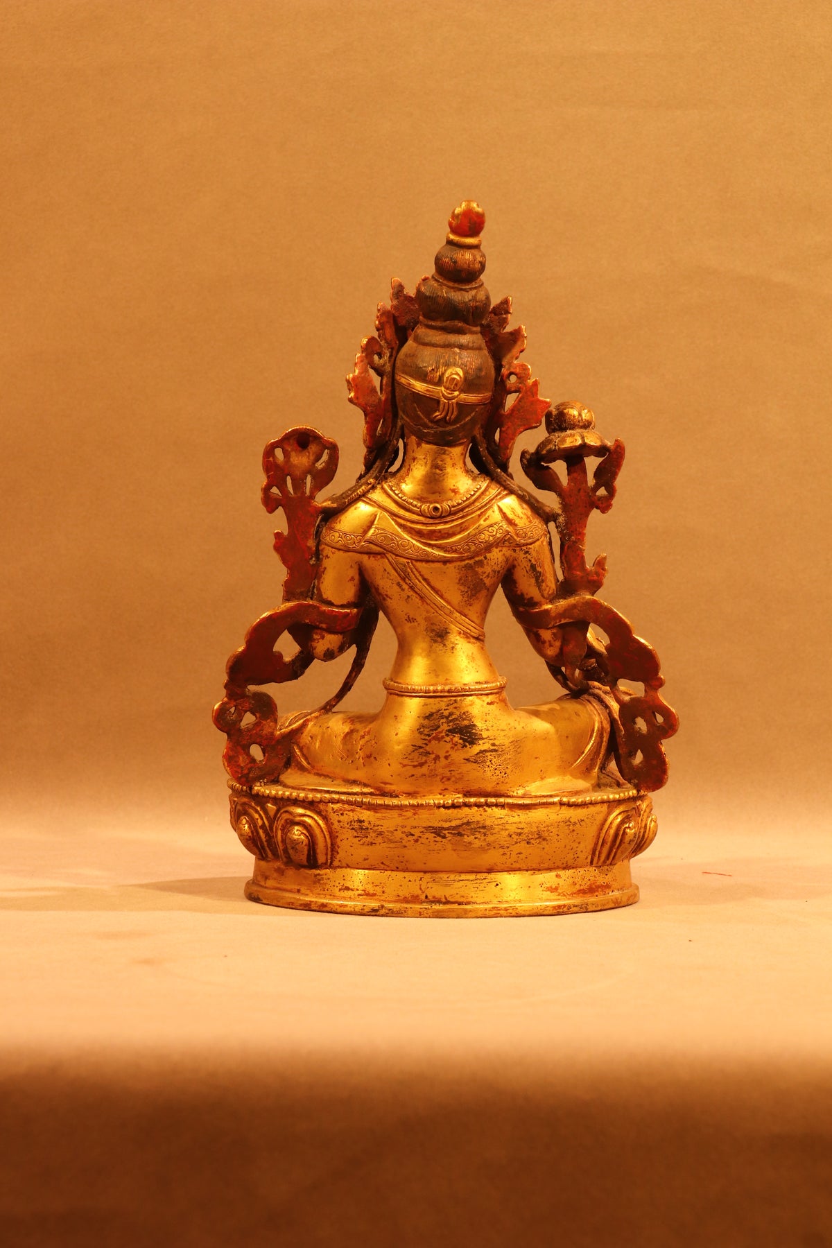 Green Tara Statue on Ornate Throne