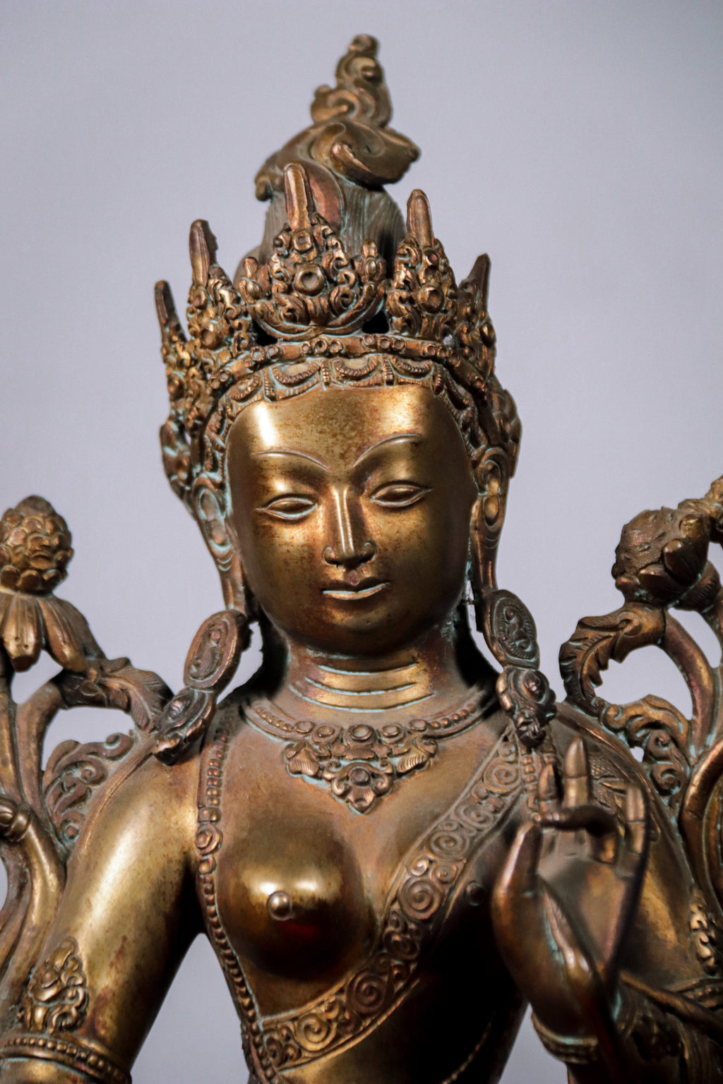 Handcrafted Oxidised Copper Green Tara Statue (31 cm)