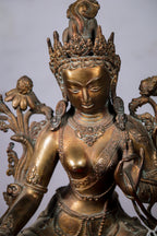 Handcrafted Oxidised Copper Green Tara Statue (31 cm)