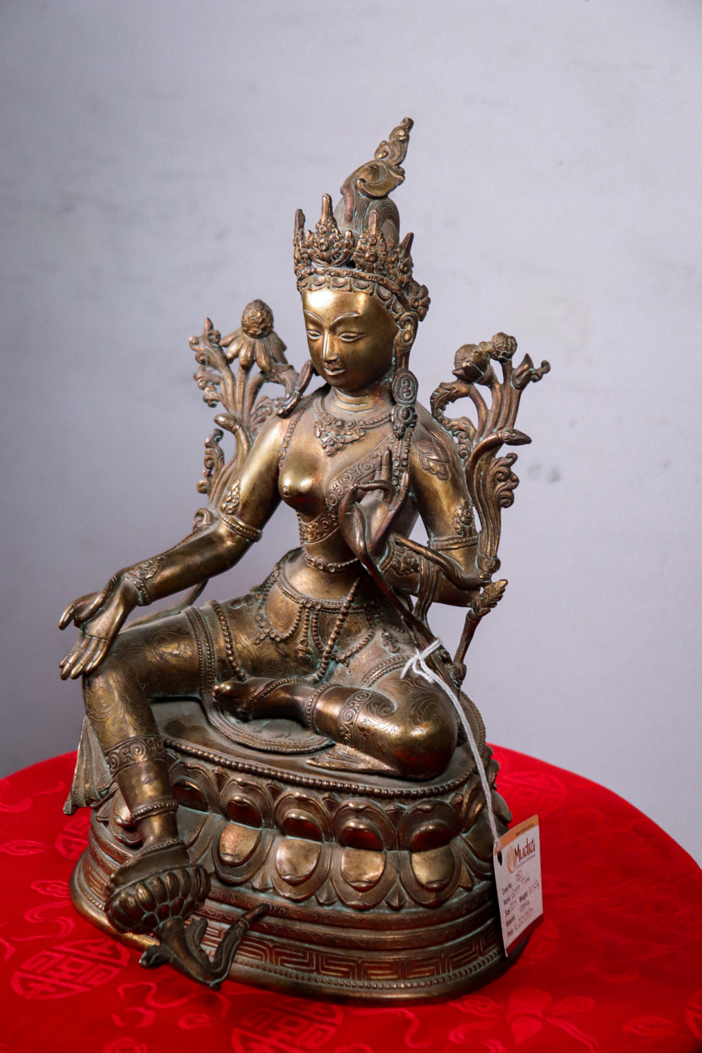Handcrafted Oxidised Copper Green Tara Statue (31 cm)