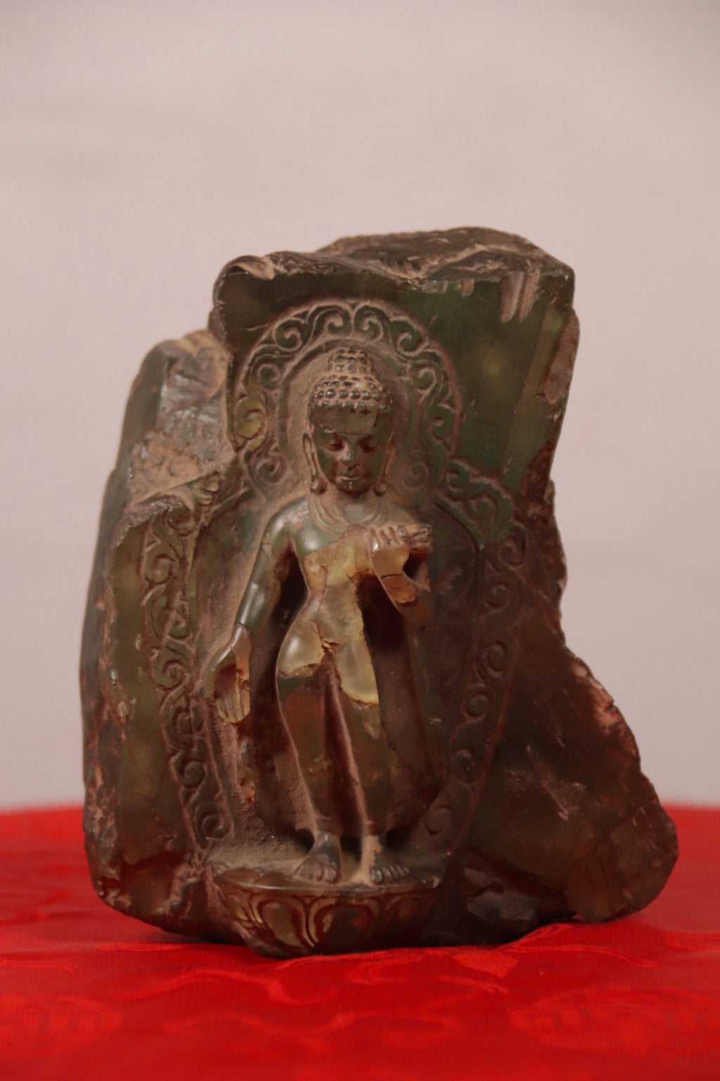 Handcrafted black stone Lokeshwor statue standing on lotus base.