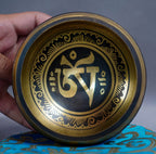 SB-00137Black Gold Om Etched Brass Singing Bowl