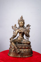 Full Front View of Oxidised Copper Green Tara Statue