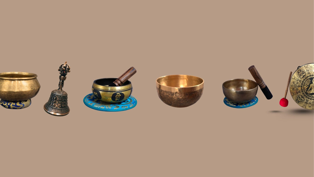 Handcrafted Nepali singing bowls, bell and gong