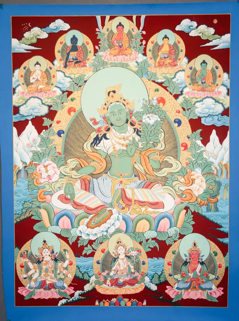 Green Tara Thangka – Marthang Red Style – The Assembly of Long Life