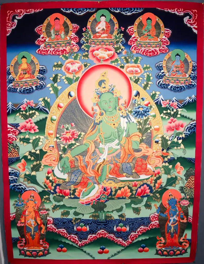 Green Tara Thangka – Grand Menri Landscape – Sanctuary of Fearless Action