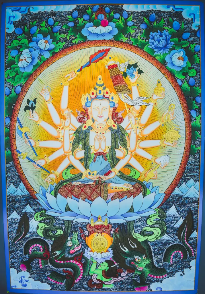 Lhamo Cunde Thangka – Floral Dragon Assembly – Mother of Buddhas