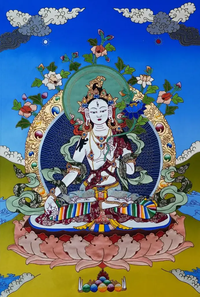 White Tara Applique Thangka