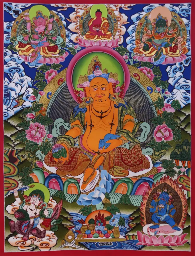 Five Jambhala Thangka (Newari Style Tibetan Art)