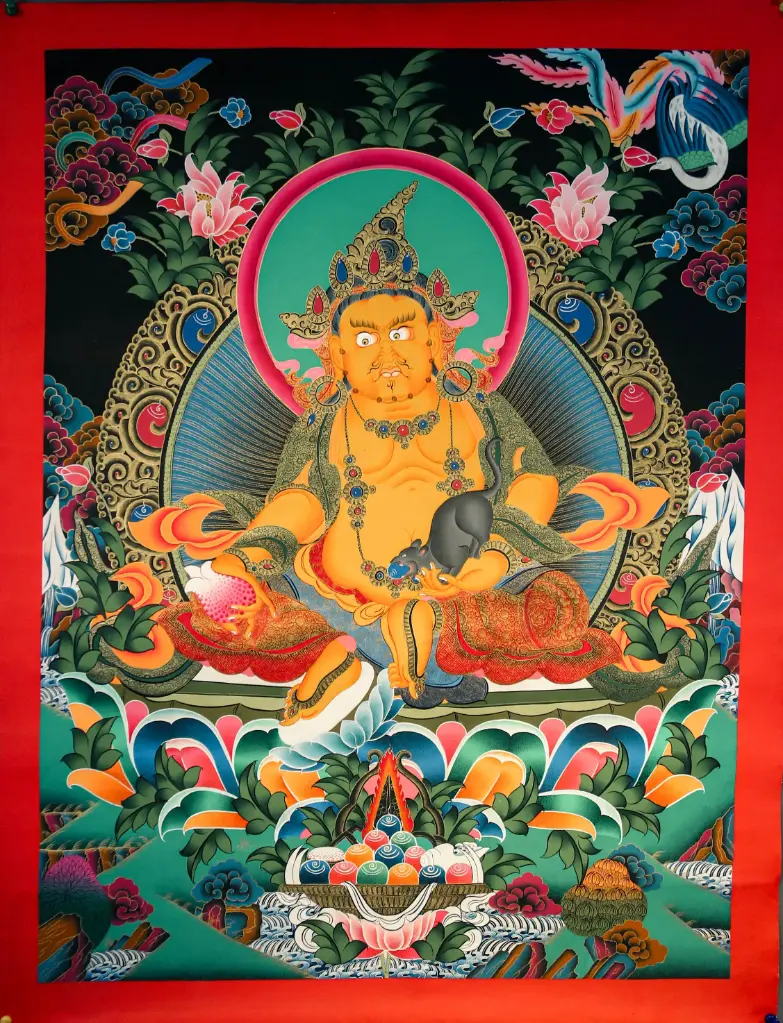 Yellow Jambhala Thangka – Night Landscape
