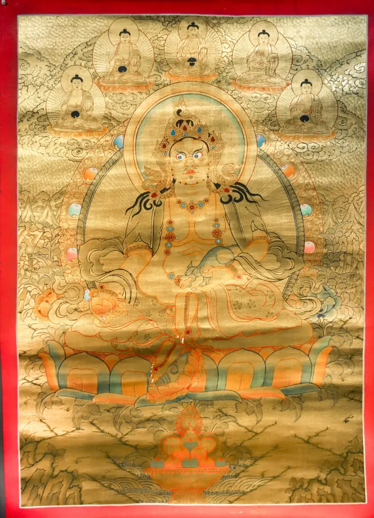 Yellow Jambhala Thangka – Golden Wealth Assembly – The Flow of Infinite Abundance