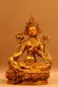 Green Tara Statue – The Copper Saviouress on Ornate Throne